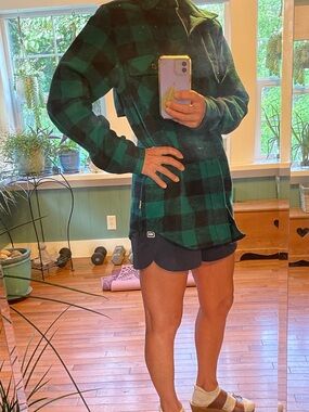 Green and Black Plaid thick flannel Shirt Jacket